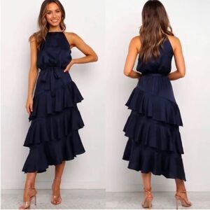 NWT Petal & Pup Seychelle Asymmetric navy Tiered Dress